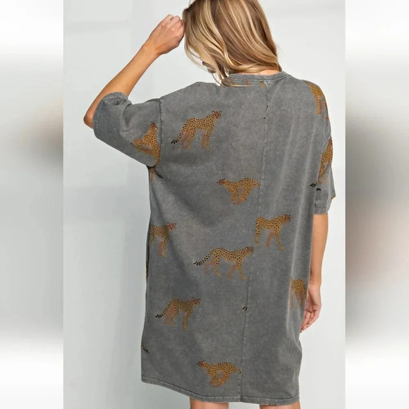 New! Easel Cheetah Print Mineral Washed T-Shirt Dress Plus - Picture 2 of 4